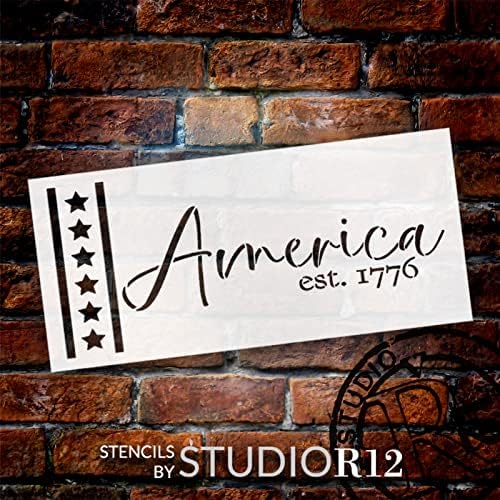אמריקה EST. 1776 סטנסיל מאת Studior12 | מלאכה DIY תפאורה ביתית פטריוטית | צבע רביעי ביולי שלט עץ